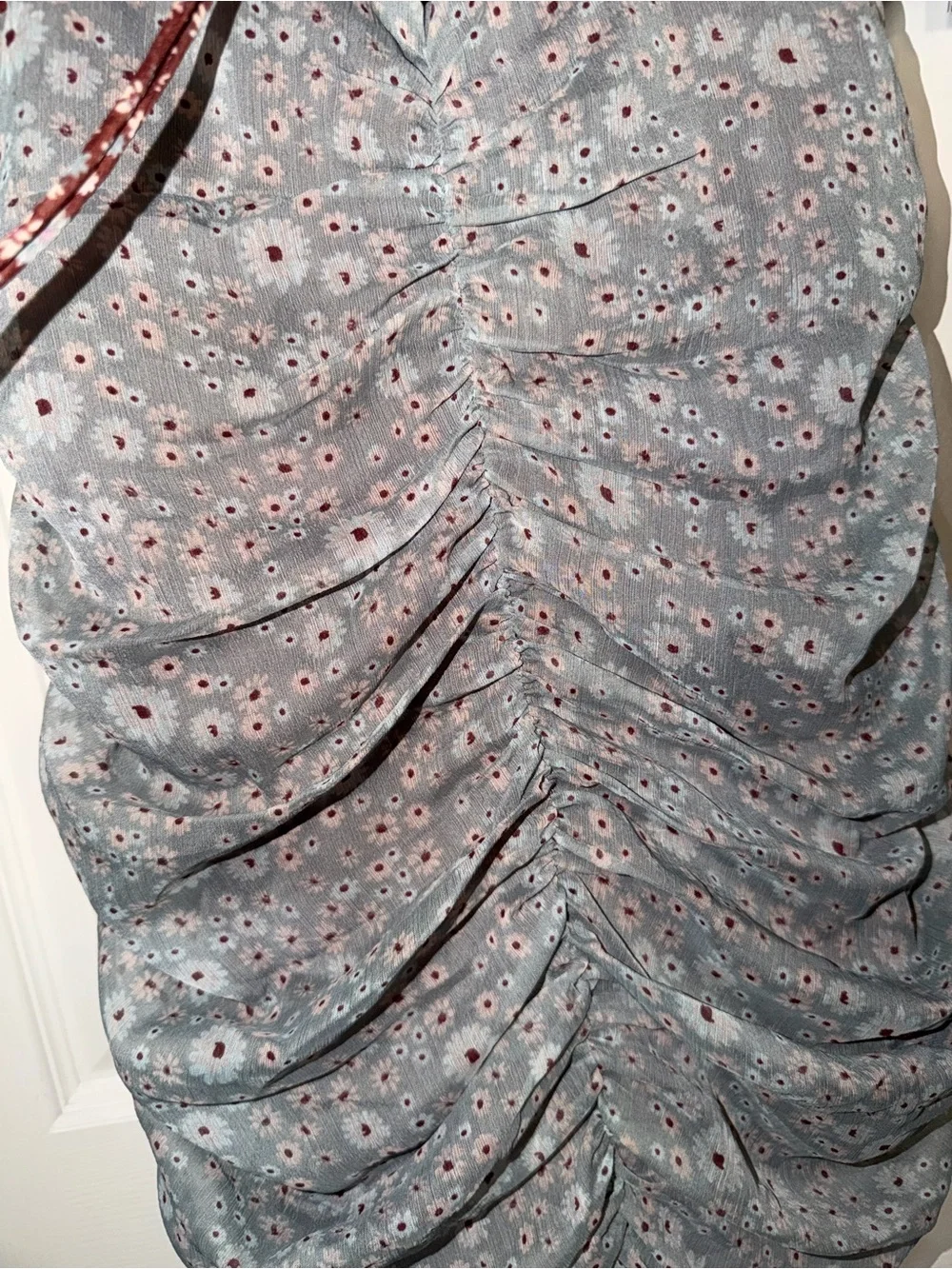 Free People Tessa Floral Ruched Mini Dress with Dusty Rose‎ Trim